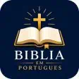 Logo quadrado do site Bíblia em Português com uma Bíblia aberta e uma cruz dourada ao centro sobre fundo azul escuro.