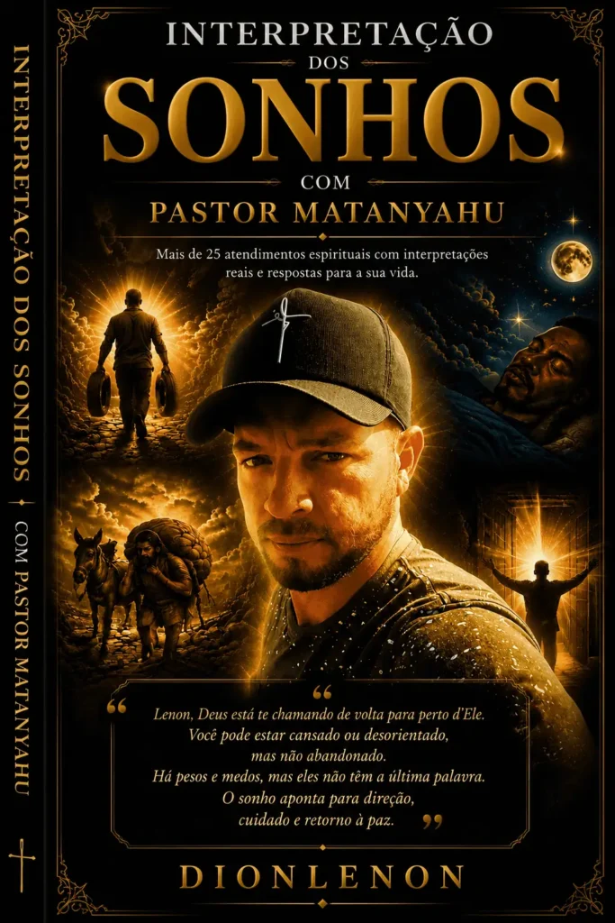 Capa em tons dourados e pretos com o título “Interpretação dos Sonhos com Pastor Matanyahu”, imagem de homem em destaque e cenas simbólicas de sonho e luz ao fundo.